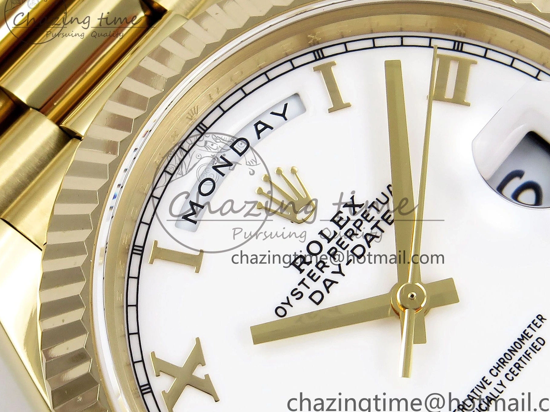 MiroTime 0408 Day Date 40 YG JDF Gain Weight 904L Steel White Roman Dial on President Bracelet VR3255 V Functional 1369